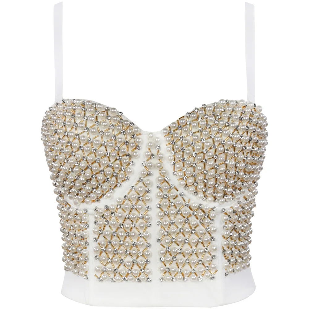 Nightclub party rhinestone-breasted tube top beam-shaped beautiful back corset waist sexy  umbilical camisole