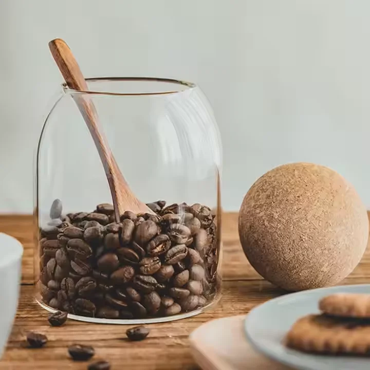 Gift High Borosilicate Glass Jar With Cork Ball Lid Storage Container Jars For Coffee Candy And Cookie