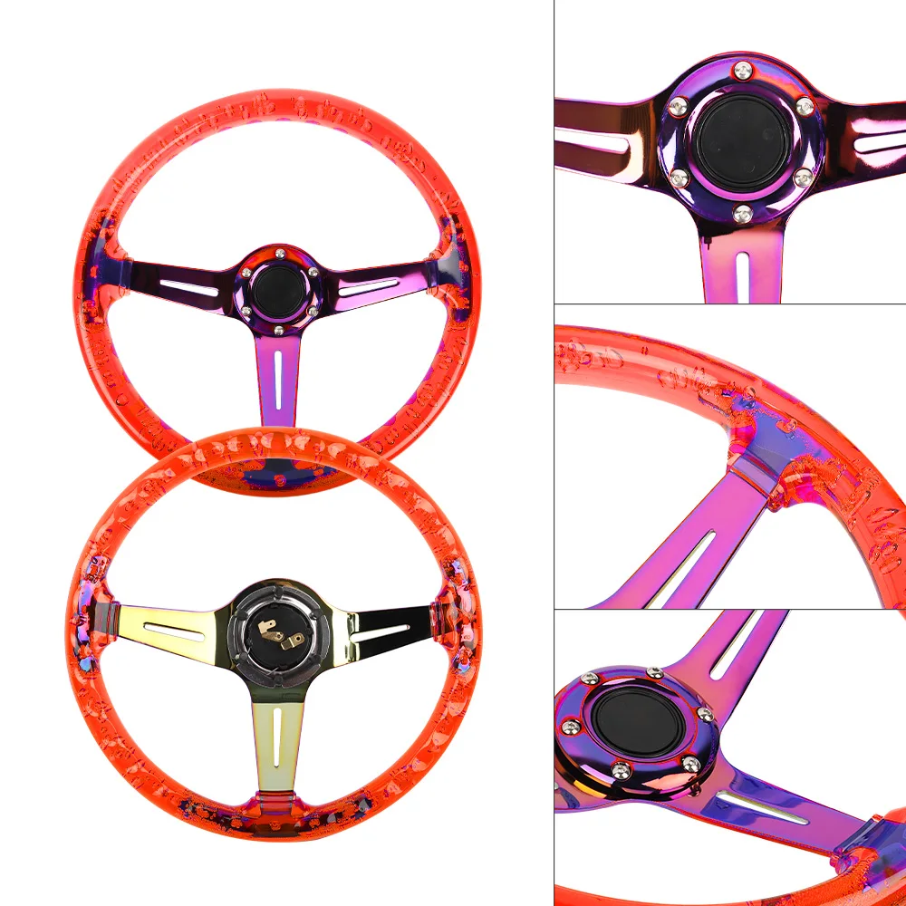 Universal 14 Inch Titanium burnt blue Neo chrome Bracket clear Acrylic Car Racing Drifting Steering Wheel