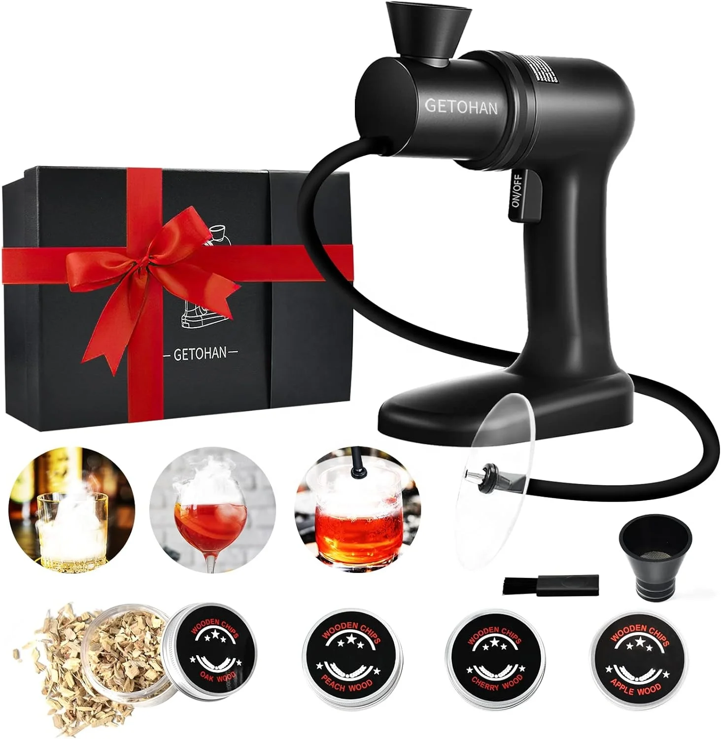 Old Fashioned Cocktail Smoker Kit Infuse Whiskey Bourbon Smoking Gun Disk Lid Wood Chips Perfect Bar Tools Food Drink Smoking