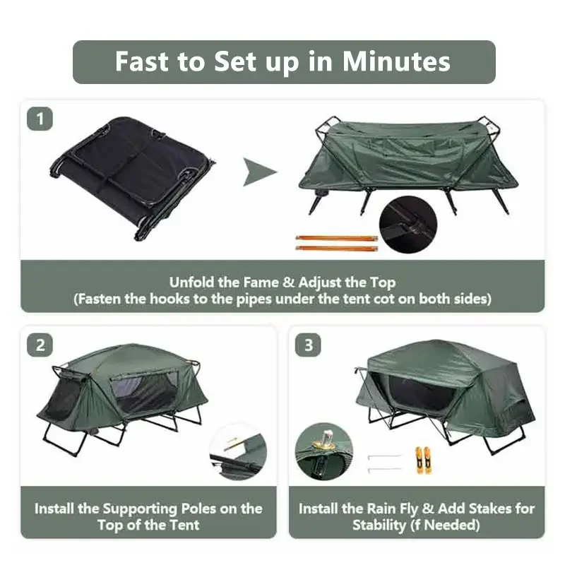 Custom Off Ground Sleepover Adult Folding Bed Hiking Camping Outdoor Cot Tent