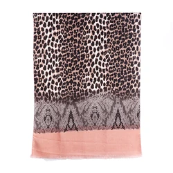Stock mid-weight women silk scarves leopard animal print scarf winter brushed polyester shawl warm cashmere pashmina