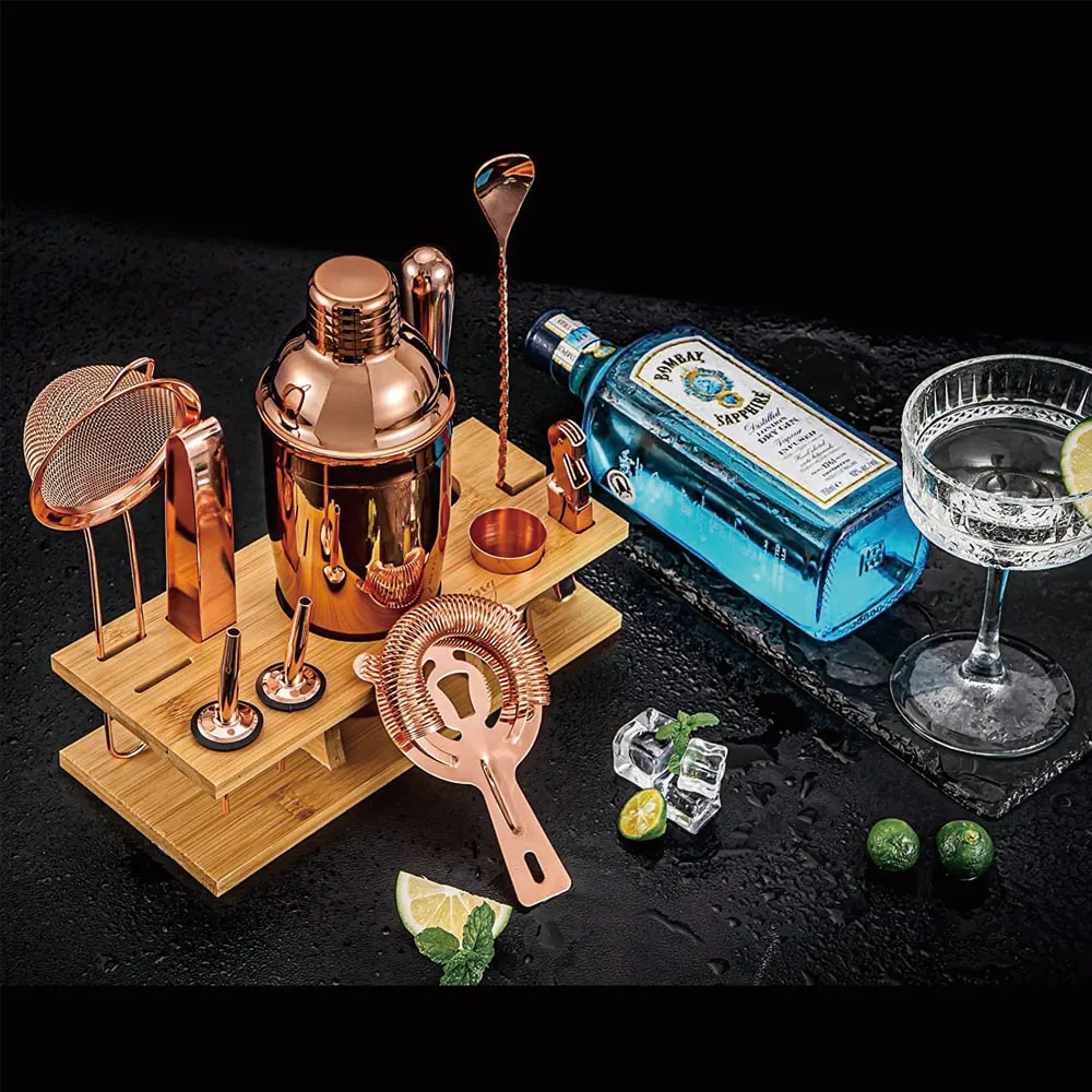 11-Piece Bar Tool Set with Stylish Bamboo Stand Bartending Kit and Martini Cocktail