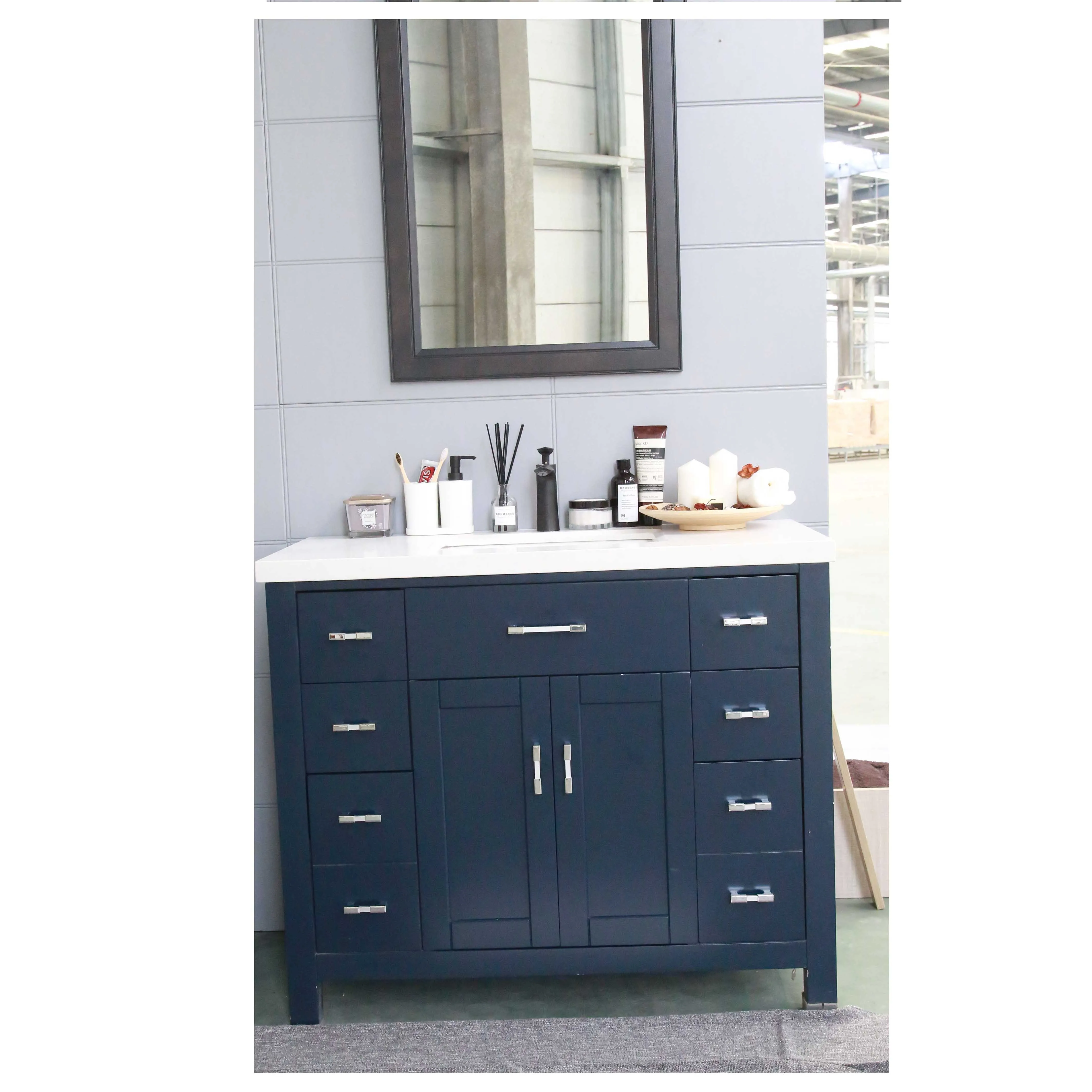 Wholesale Bathroom Furniture Vanity Cabinet Modern Design in Navy Blue 60 inch