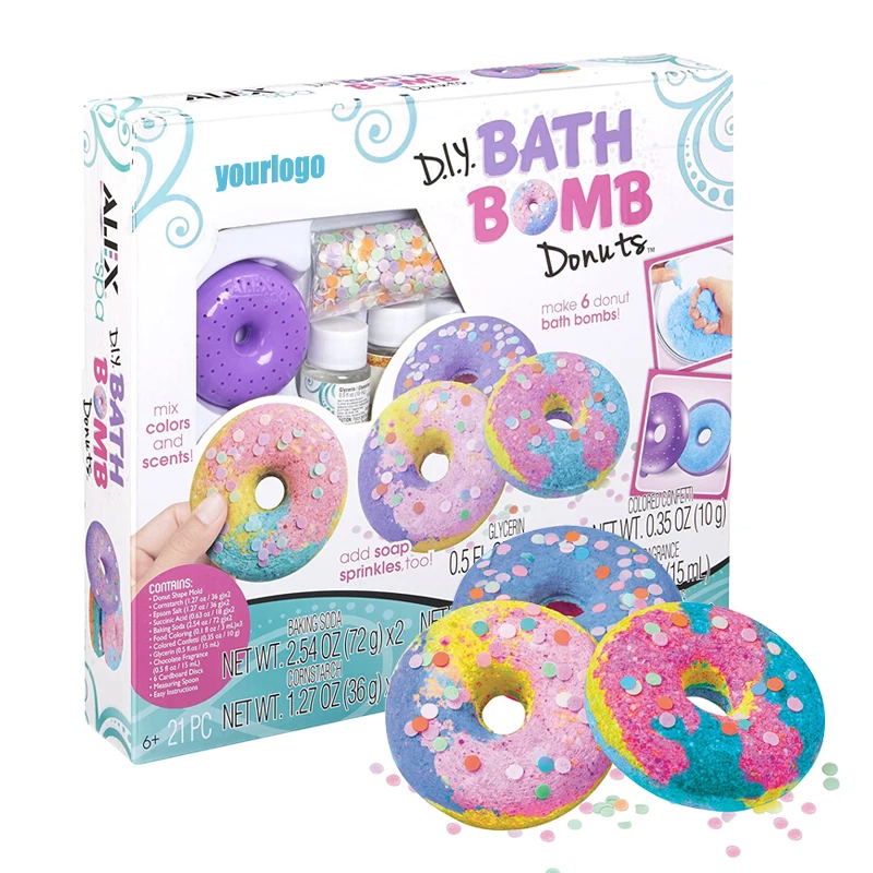 Nature New Colorful Donuts Cake Dessert Bath Bomb Fizzy Foam Handmade Organic Gift Set OEM ODM