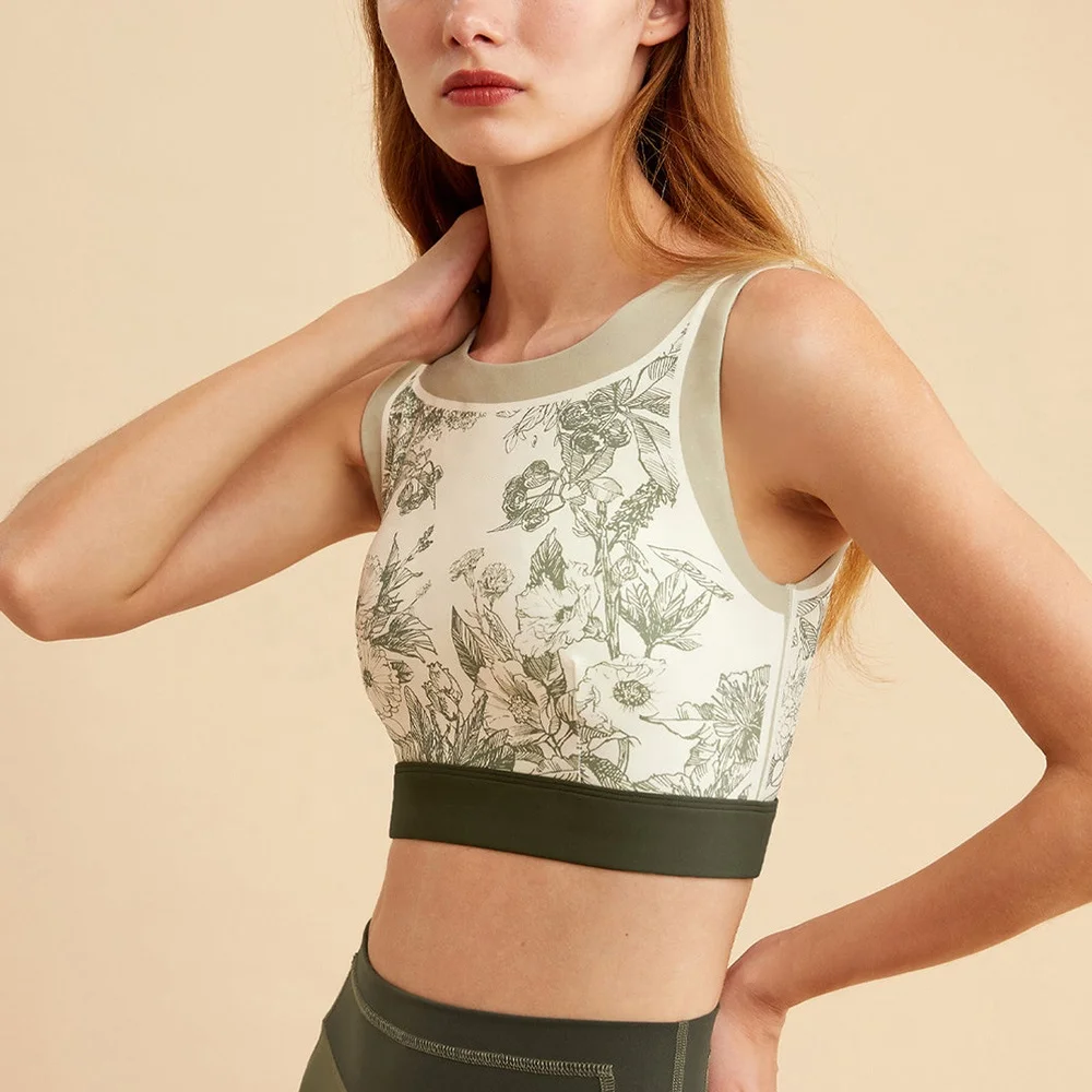 OEM Female Gym Yoga Bra Athleisure Fitness Tights Stretchy Sports Workout Adjustable Bra DTG Flora Print Crop Top