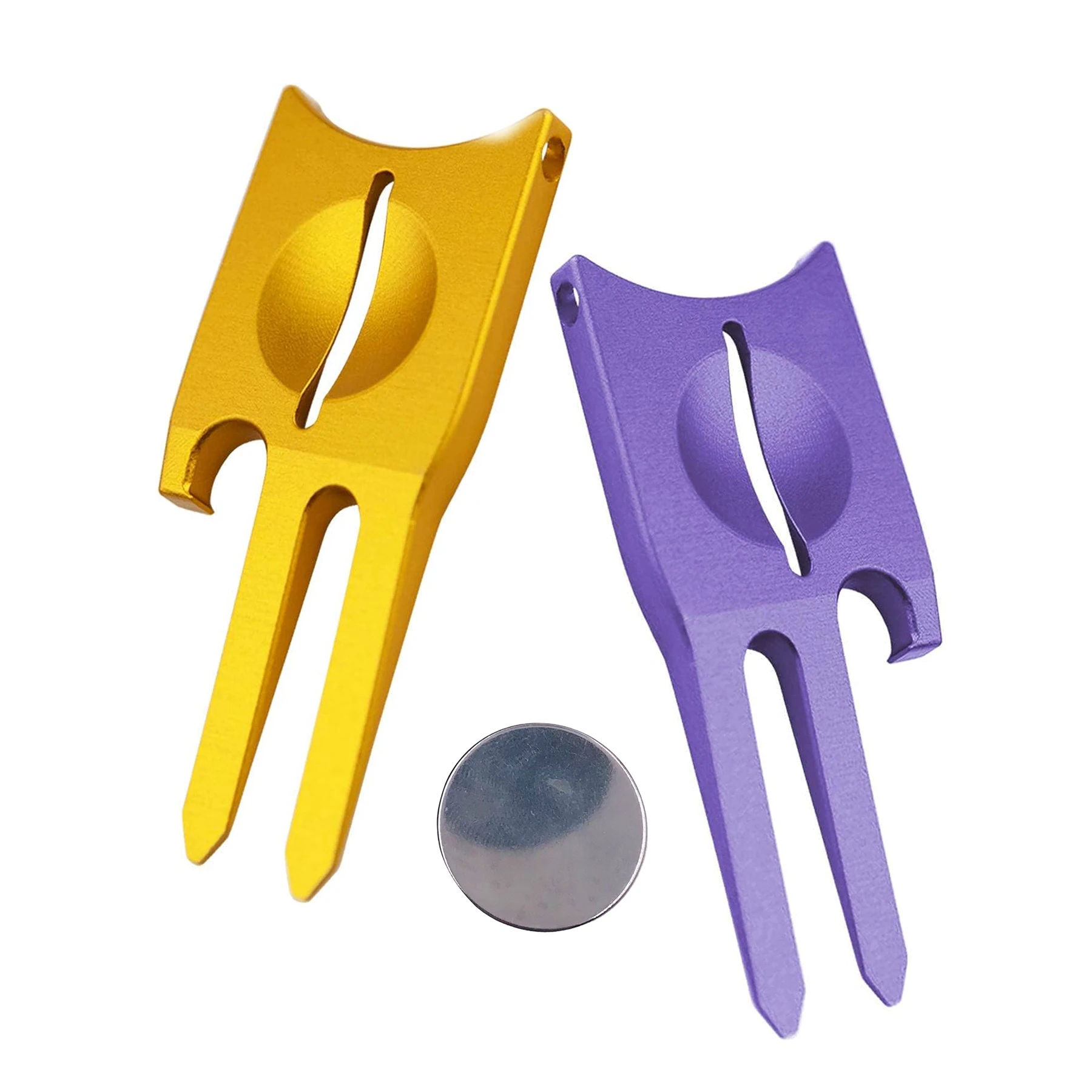 Custom logo magnetic golf ball marker and 6-in-1 multipurpose golf divot tool all metal golf pitchfork