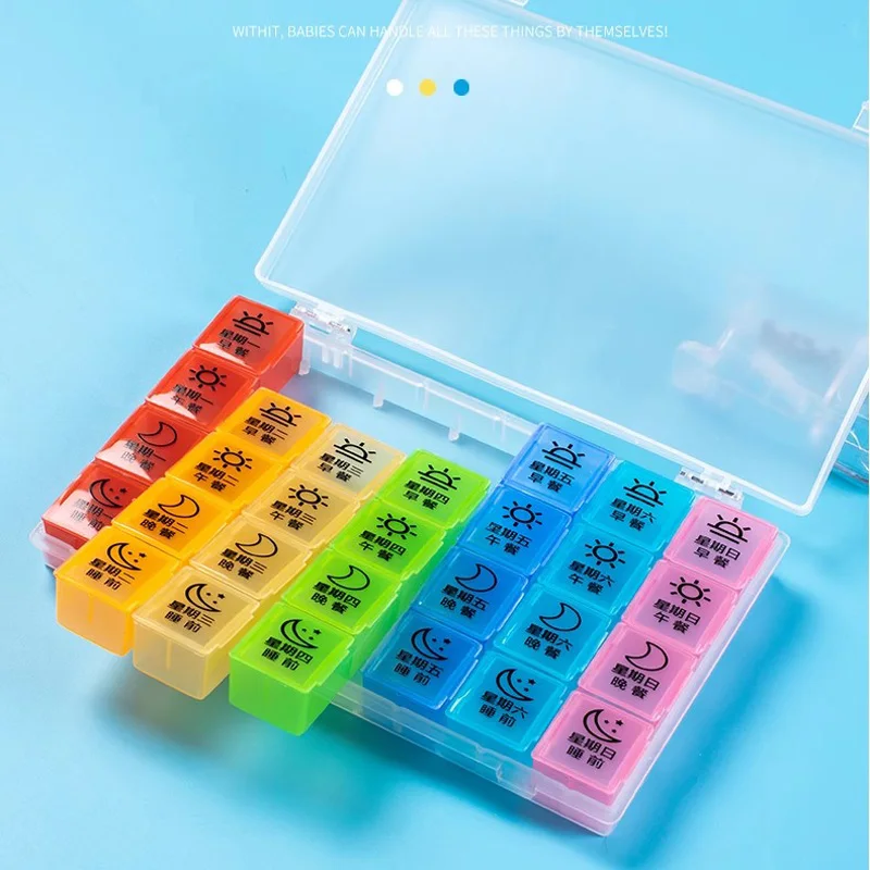 Colorful Medicine Storage Container Plastic Portable Pill Case 7 Day 4 Times Pill Organizer Weekly Pill Box