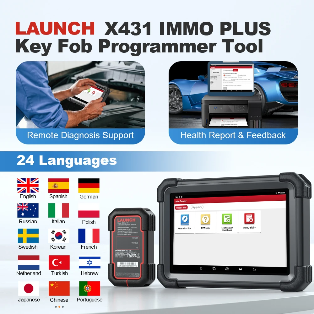 LAUNCH X431 IMMO PLUS Car Diagnostic Scanner FOB Key Programmer 39 Reset Function ECU Coding Active Test Diagnostic Tools