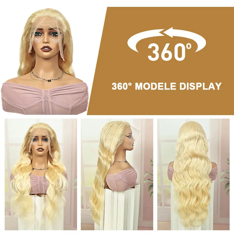 FH Top Quality  613  Vietnamese 100% Human Hair Wig 13x6 Transparent Lace Body Wave Wig Blonde Frontal Lace wig