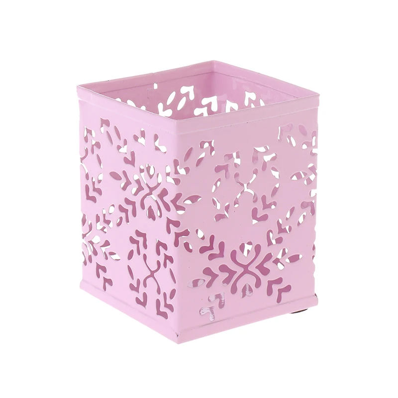 Flower Pattern Metal Pen Pencil Pot Cup Holder Desk Container Organizer