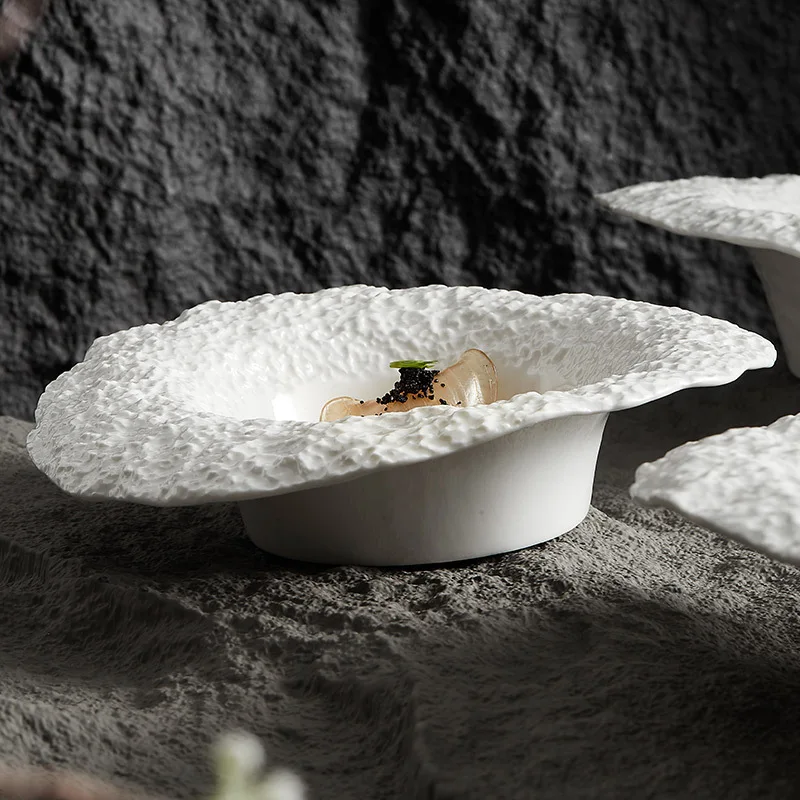 Hat Shape Hotel Wedding Restaurant Soup Plates Dinner Ceramic Porcelain Tableware with Rock Texture