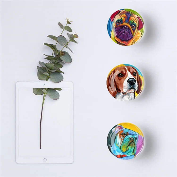 12Pcs Glass Refrigerator Magnet Fridge Sticker,Oil Painting Dog Fridge Magnets Decoration