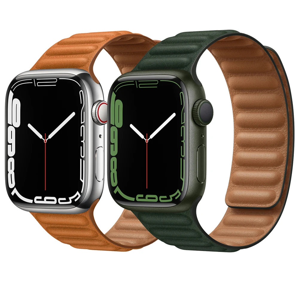 New Leather Strap For Apple Watch Band 44 40 41 45mm Watchband Original Magnetic Loop Bracelet IWatch Series 3 5 4 SE 6 7 Strap