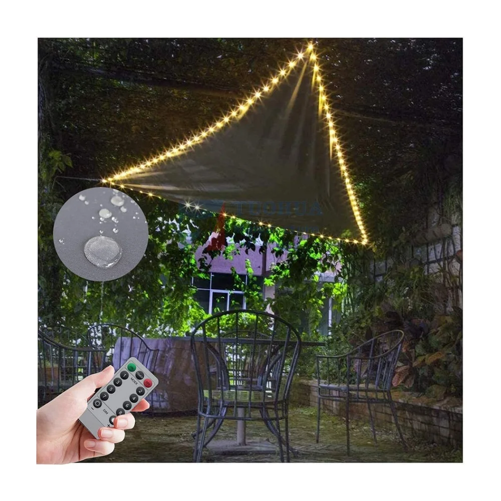 Solar LED Lights Triangle Outdoor Awning Shade Cover UV Block Backyard Garden Sun Shade Sail