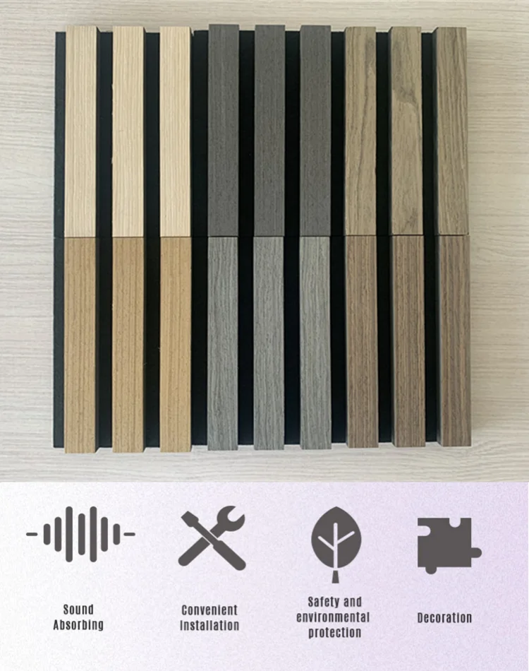 China Manufacture Sound Blocking PET Base Wooden Slatted Acoustic Panels For Interior Decoration