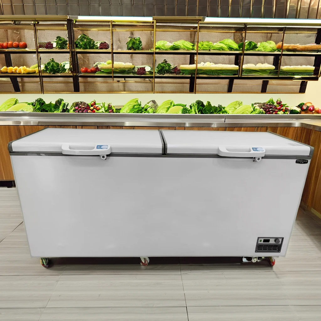 Xiangming double door horizontal deep cabinet677L 220V freezer, supermarket frozen meat kitchen equipment freezer type freezer