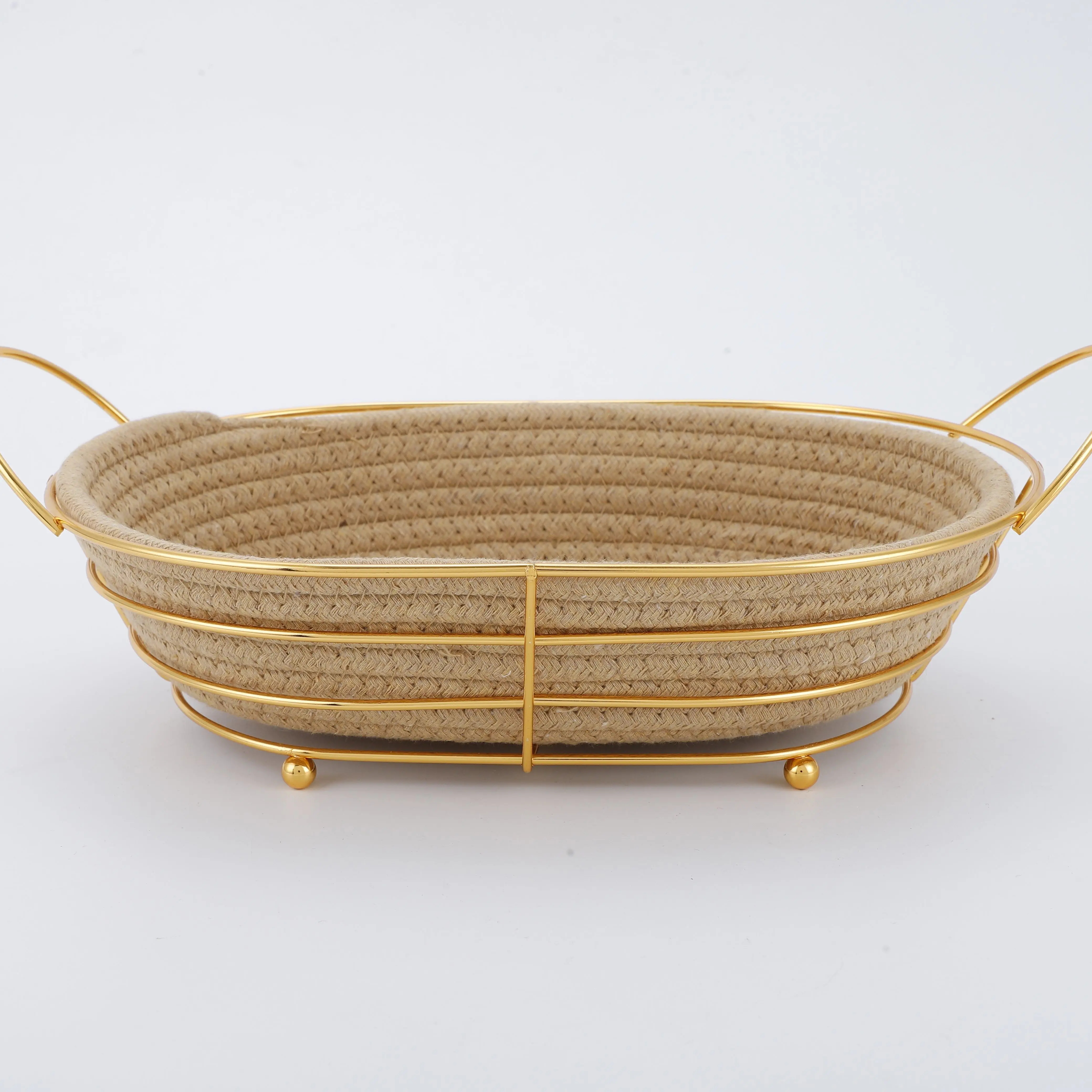 Factory Outlet Home Decor Bread Blanket Handmade Woven Storage Basket Round Cotton Rope Woven Basket