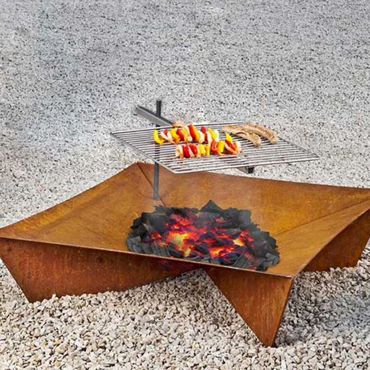 Custom Outdoor Camping Charcoal Fire Pit Square Fire Pit corten steel BBQ Grill