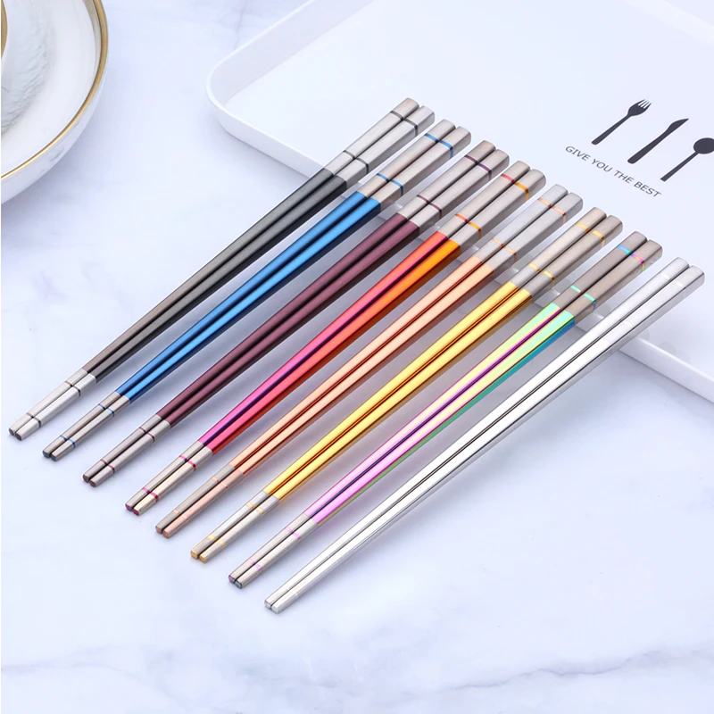 Wholesale Titanium Reusable Sushi Personalized Chinese Chopsticks Stainless Steel Metal Custom Chopsticks