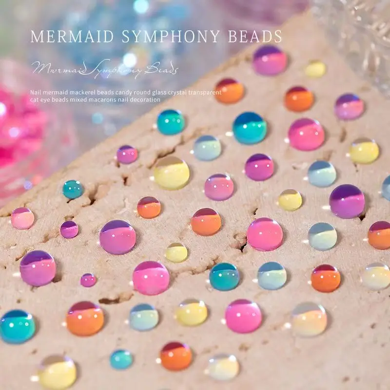 Mint Flavored Glass Beads Nail Art Mermaid Bubble Beads Candy Color Aurora Semicircle Flat Bottom Crystal Glass Nail Decoration