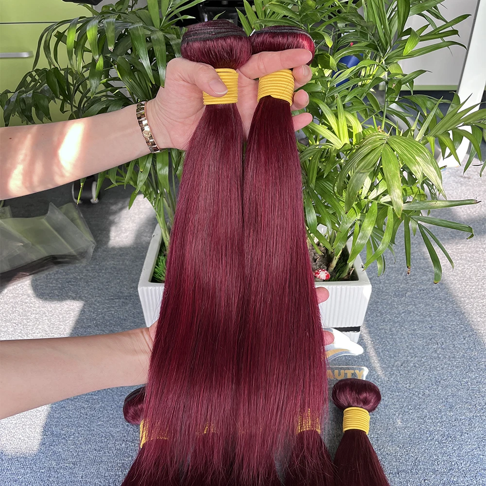 12A Grade Best Quality Raw Cuticle Aligned Hair Bundles 99J color Vendors Vietnam hair Double Drawn Human Hair Bone Straight