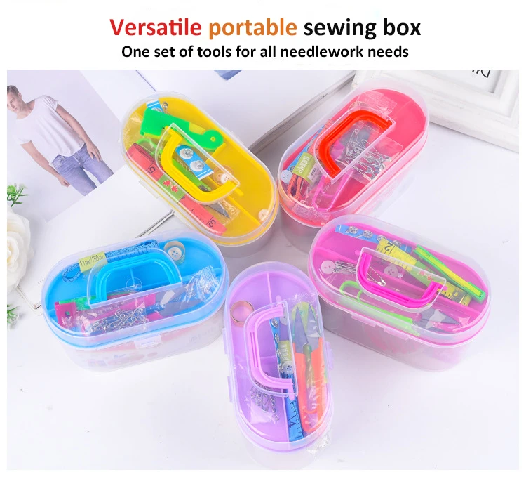 Wholesale 10 pcs sewing storage kit box with 7 color large sewing reel with gold tail hand sewing kit