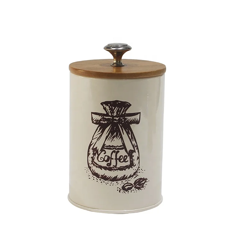 Металлический кремовый 3 шт. винтажный Ретро Кухонный Контейнер Для Хранения Продуктов сахара кофе чая с бамбуковой