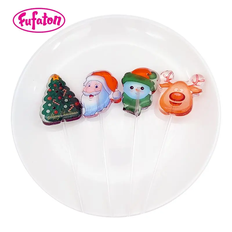 Beautiful Christmas hard candy sugar free lollipop candy printing candy wholesale