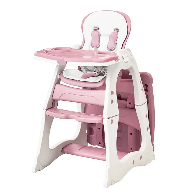 Cute adjustable baby feeding chair plastic 2 in 1 portable baby high chair