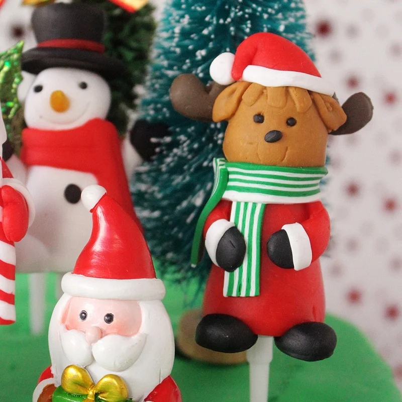 Decorating Tools Party Cupcake Toys Action Figure Santa Elk Snowman Tree Anime Polymer Clay Cake Topper Christmas