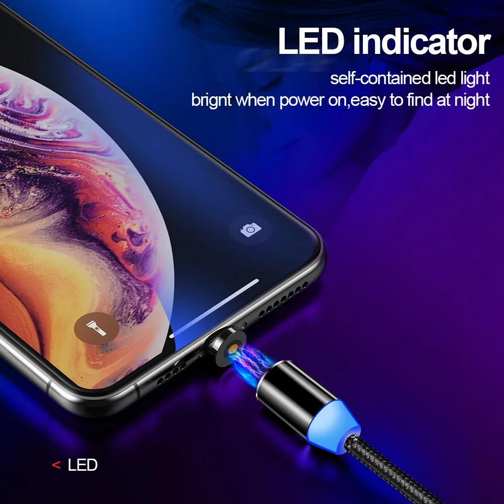 
Best Sellers 3 in 1 LED 360 Magnetic Charging Cable Phone portable magnetic absorption 2.4A usb cable 