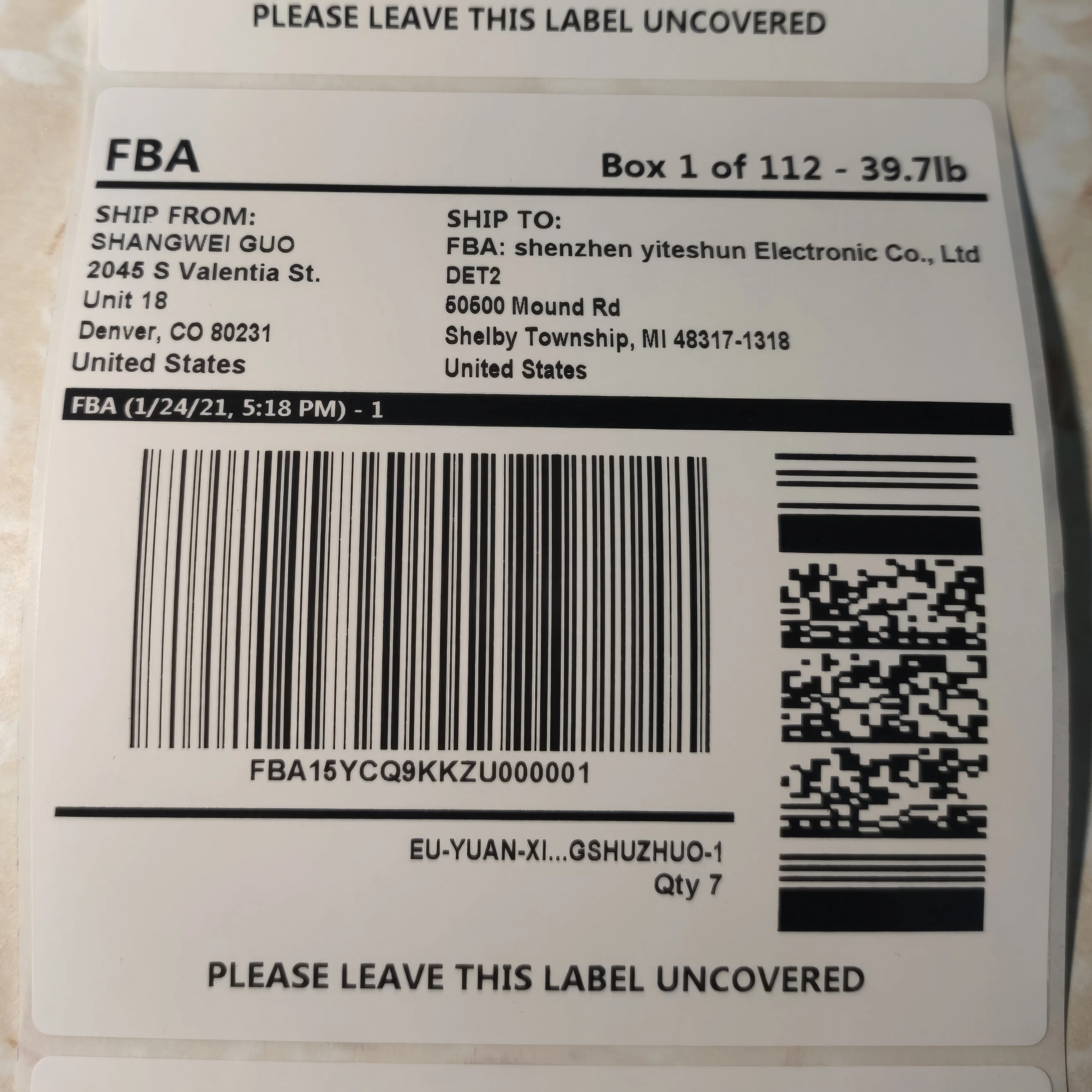 Outer box box mark sku sticker warehouse barcode serial number label printing