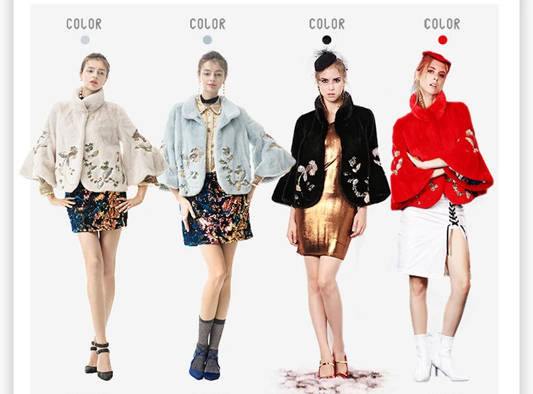 
2021 Europe Royal Luxury All Mink Real Fur Coat Women Short Style 100% Mink Furry Jackets with Beading Design 