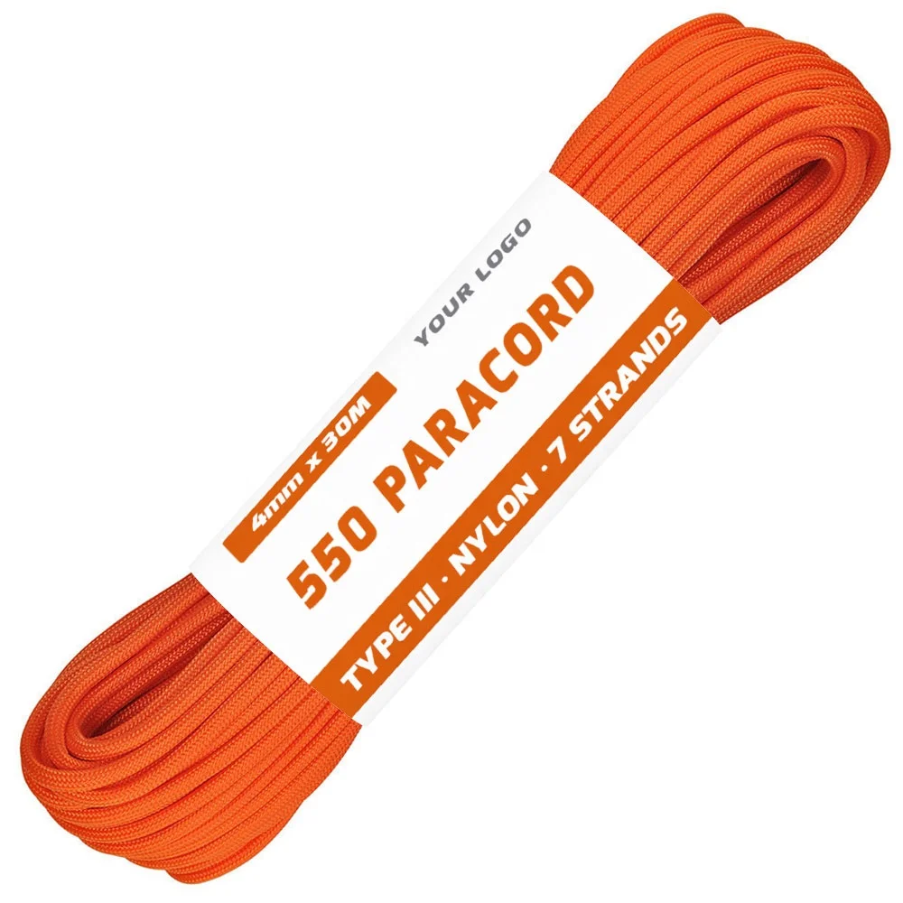 Однотонного цвета на открытом воздухе Выживание 100% нейлон Паракорд 550 4 мм парашютный канат 7 Прядный плетеный Канат