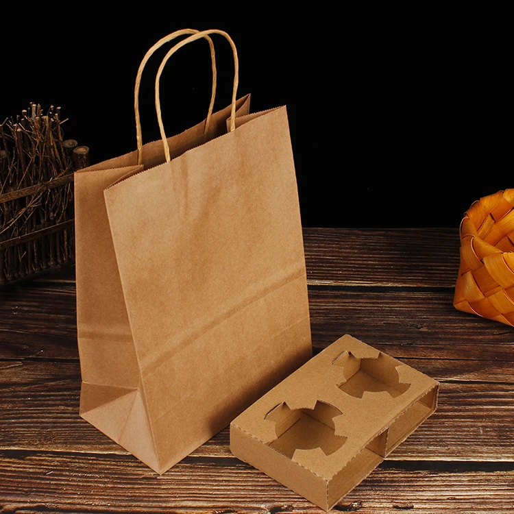 Disposable corrugated paper drink coffee take away cup holder with paper bag 21*11*27cm