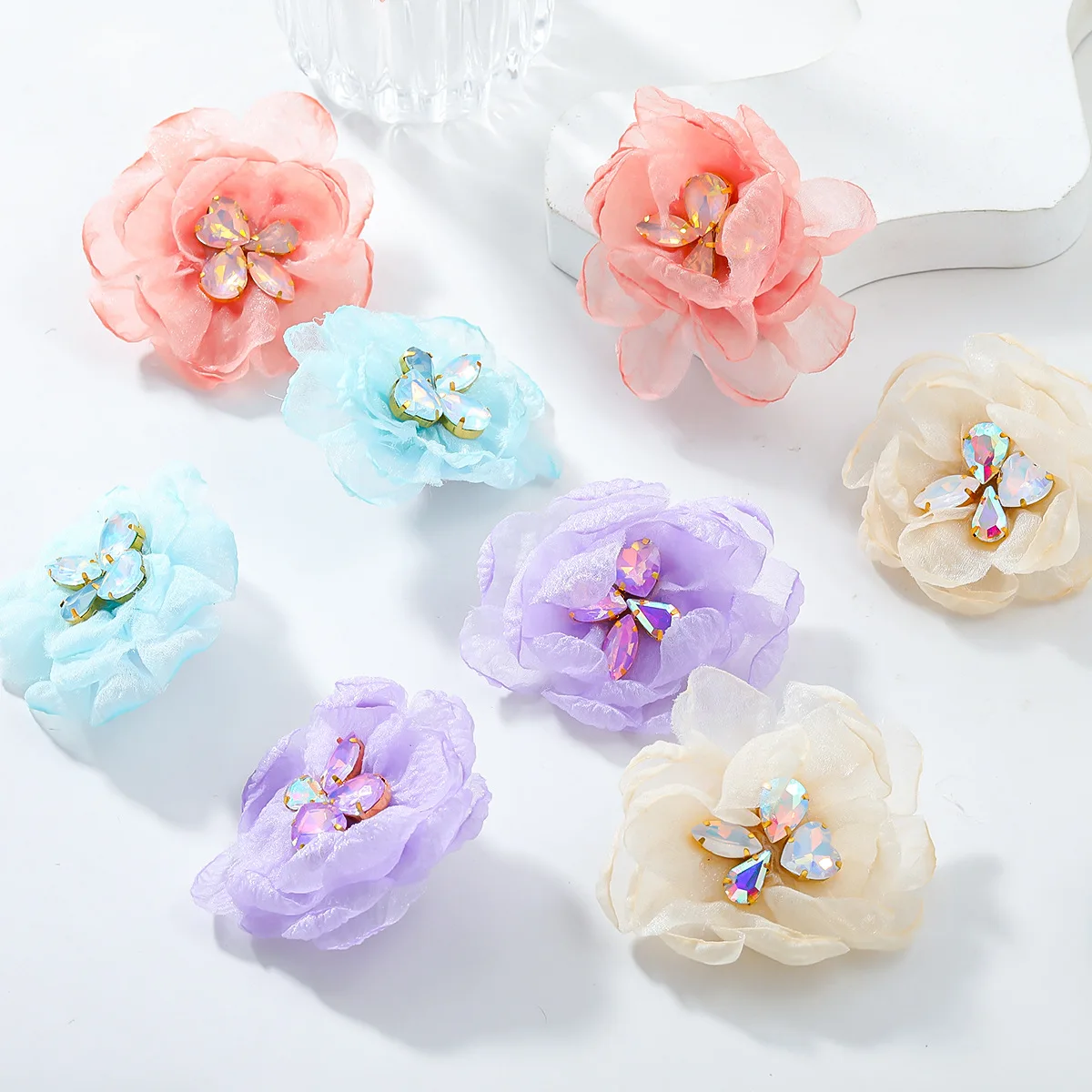 Fashion Sweet Girl Forest beautiful Earrings with Multi color Diamond Mesh Fabric Flower Earrings jewelry for women