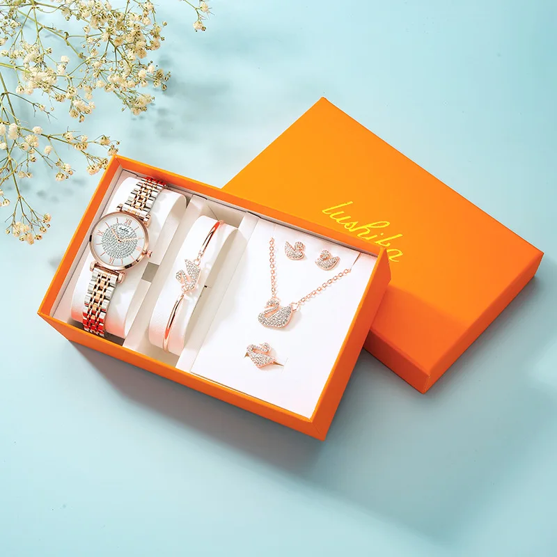 Круглые кварцевые часы, темпераментные полностью алмазные часы из Гипсофилы со стальным браслетом, Подарочная коробка, подарок на день Святого Валентина