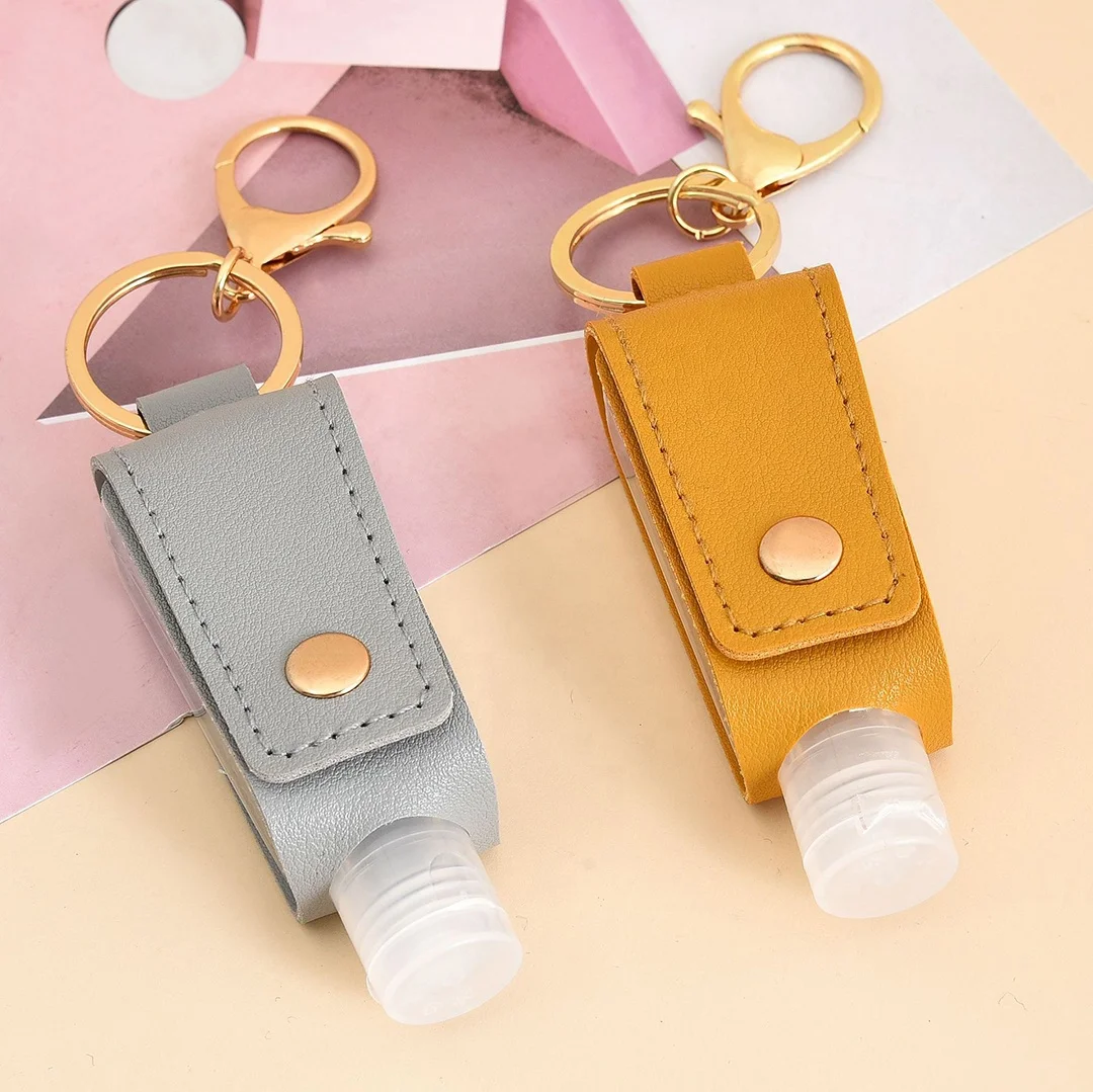 30ml Portable PU leather empty PET clear plastic hand sanitizer gel bottle holder travel shampoo holder