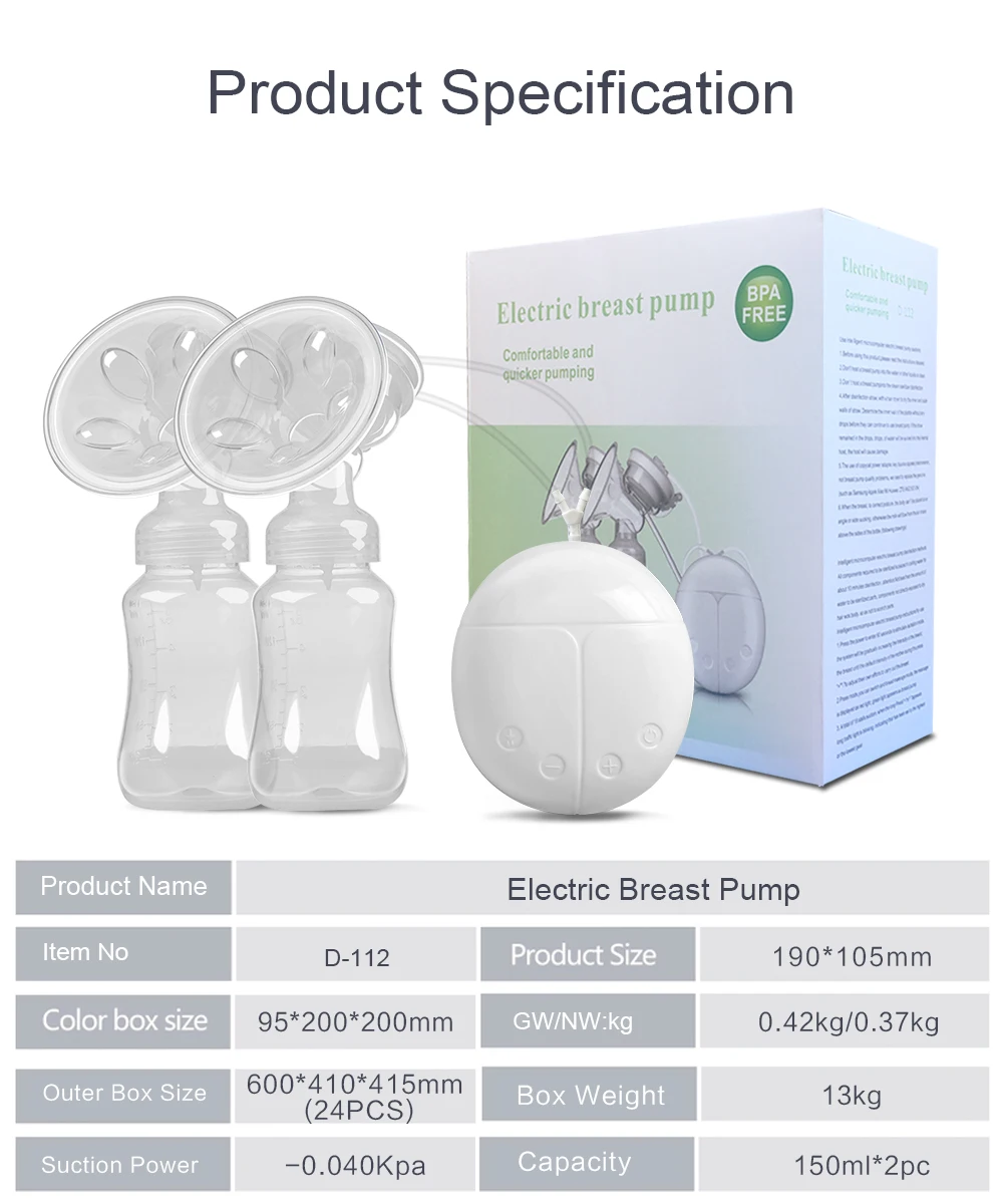 
Double Suction Baby Feeder Massage Moms Helper hands free Electric Breast Pump Bottle Milk Extractor 