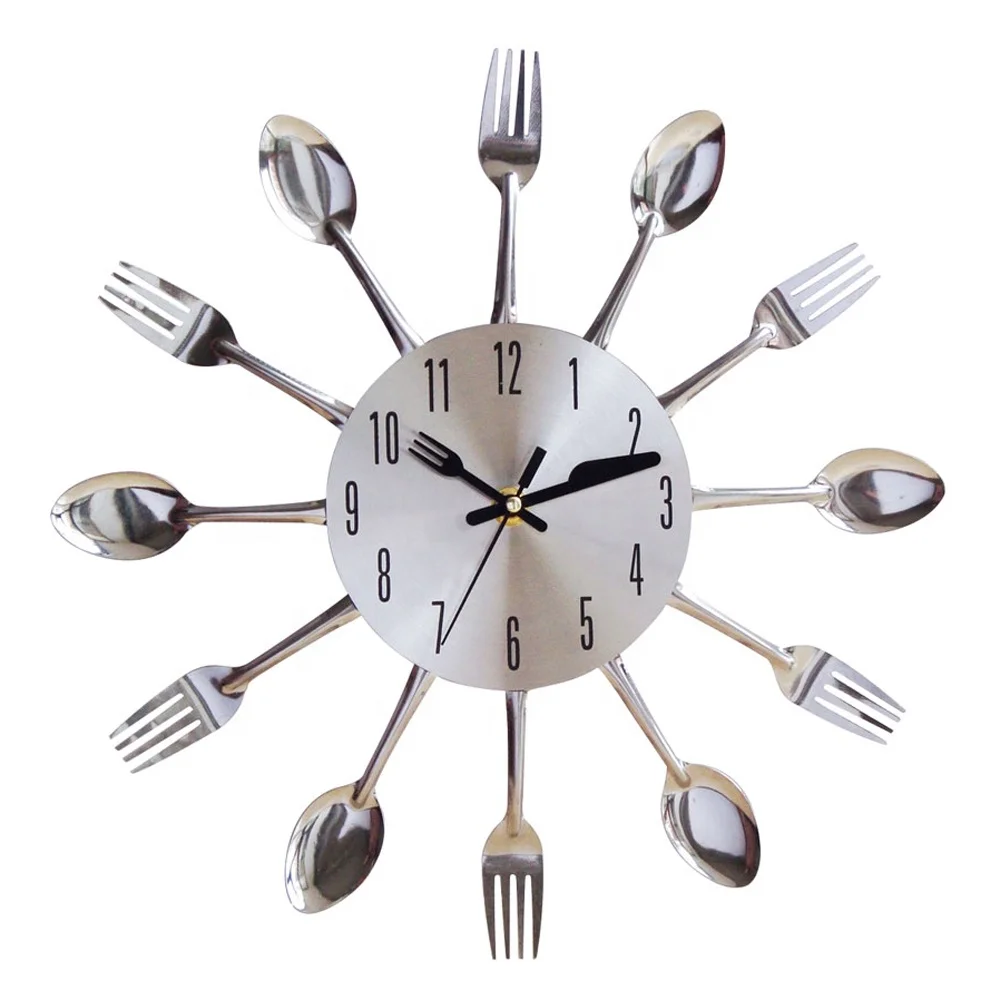 Creative Knife Fork Spoon Decor Metal Wall Clocks For Kitchen
