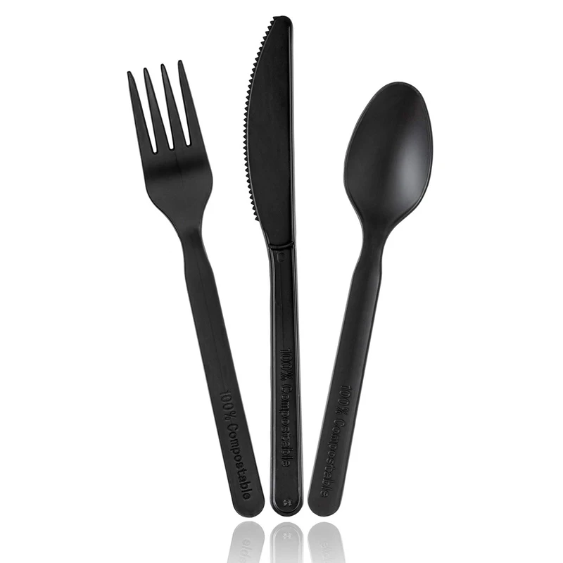 Compostable Corn Starch PLA 6 7 8 inch Fork, Knife, Spoon Cutlery