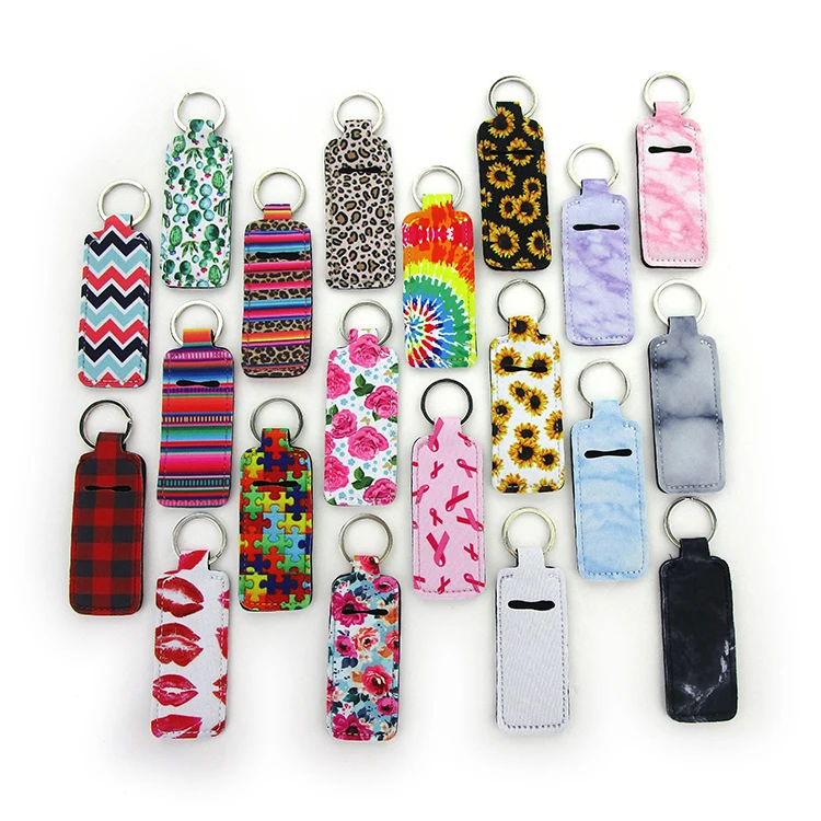 Hot sale Custom Design Neoprene chapstick slim lip gloss tubes holder keychain