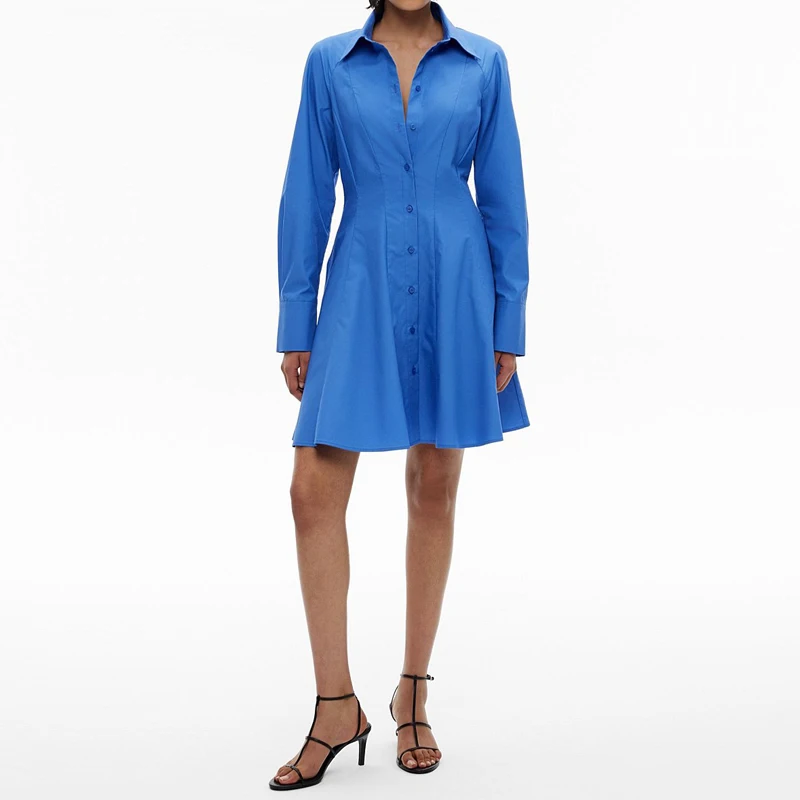 High quality OEM customs fashion dart lady formal shirt dresses long sleeve tailored dress for women