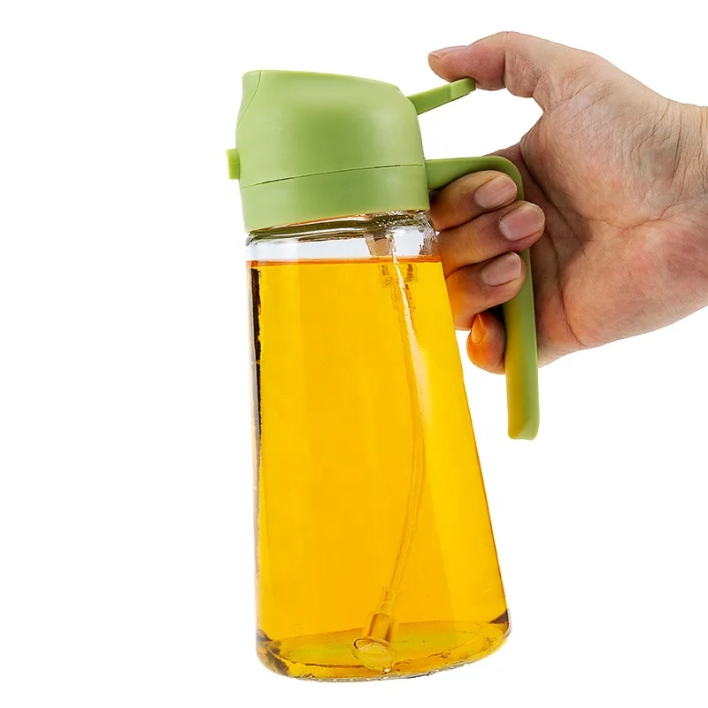Kitchen Cooking 2 In 1 Olive Oil Sprayer & Dispenser 16oz Food-Grade Glass Oil Spray Bottle For Air Fryer Salad Frying BBQ