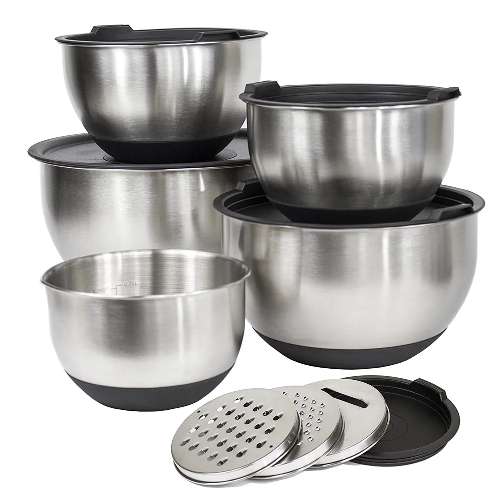  1.5qt/2.0qt/3.0qt/4.0qt/5.0qt таможенной службы миска для смешивания с крышкой на плюшевой подкладке силиконовая подошва измерением