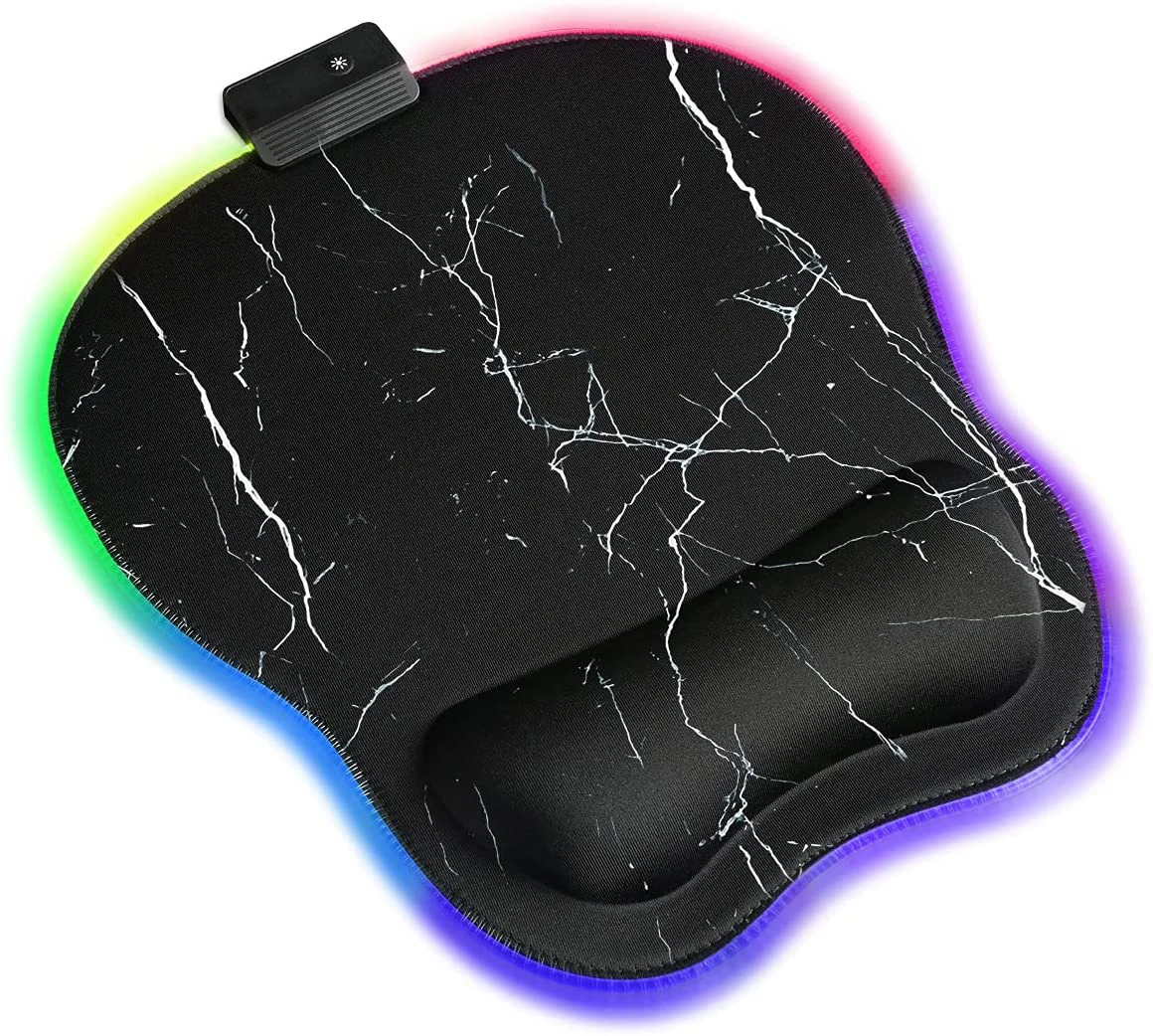  Non-Slip Rubber Base Ergonomic Mousepad with Memory Foam Wrist Rest Luminous LED Light RGB Mouse Pad