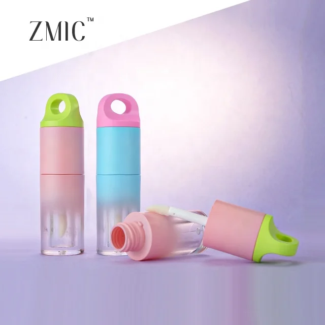 Young girl clear lip oil tube unique empty pink gradient lip tint bottle lip oil tubes 4ml with chain