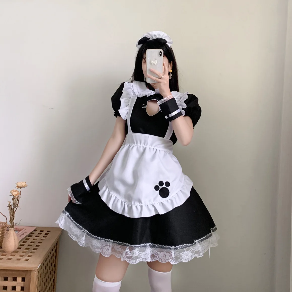 Black Cute Cat Lolita Maid Dress Costumes Cosplay Suit for Girls Woman Waitress Maid Party Stage Costumes Crossdres Plus Size