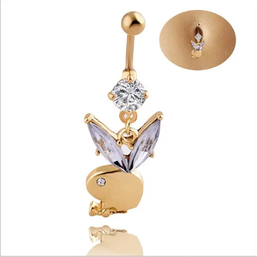 
XUNBEI Gilded Zircon Belly Button Ring Body Piercing Jewelry Play boy Belly Button Ring 